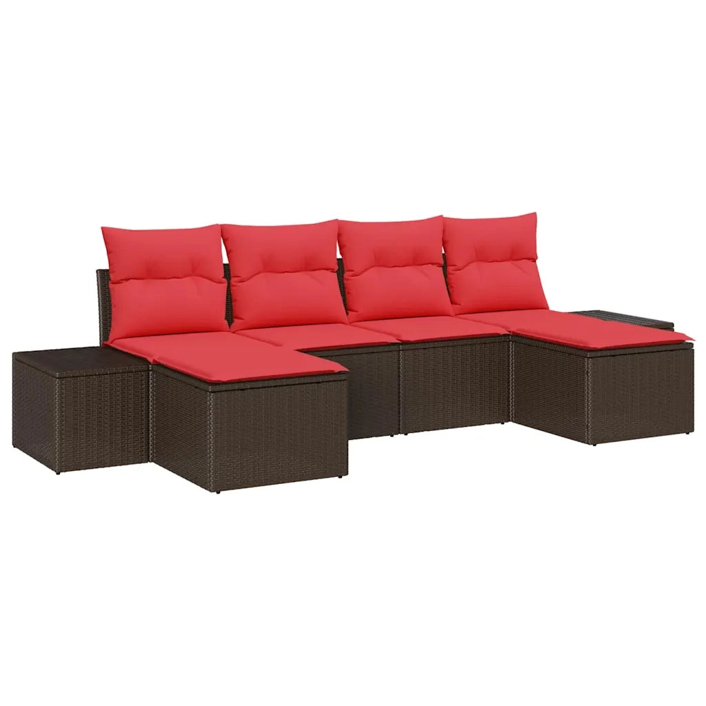 Set Divano da Giardino 4 pz Marrone e Rosso polyrattan 3355843