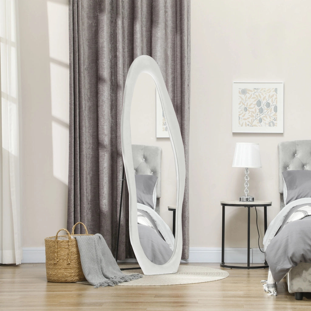 Specchio da Terra con Cornice in Velluto ¨C Minimal ¨C Bianco 160x50 cm