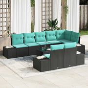 Set Divano da Giardino Nero e Turchese Poly Rattan 3355795