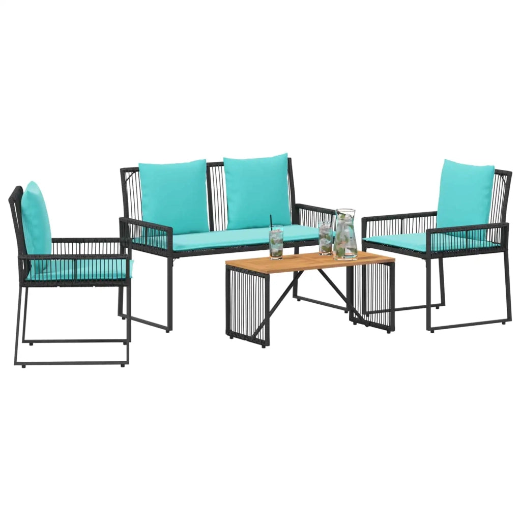 Set di Mobili da Esterno 9 pcs Nero e Turchese polyrattan 42025151