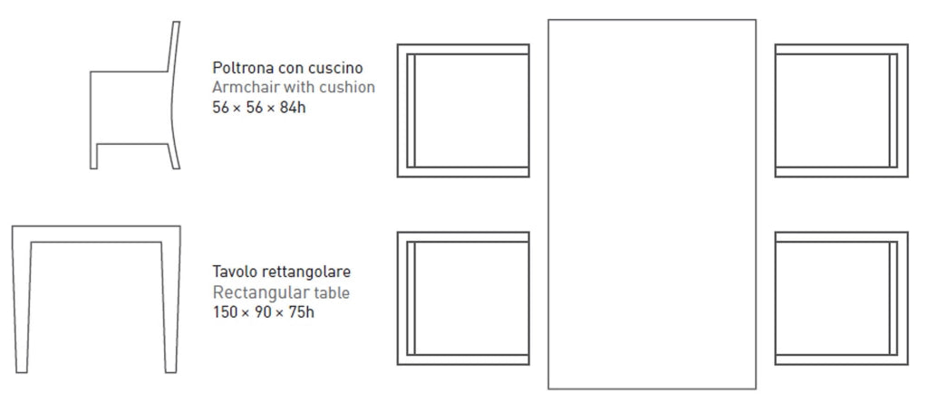 Set da Giardino Tavolo e 4 Poltrone in Textilene Ranieri Extrò