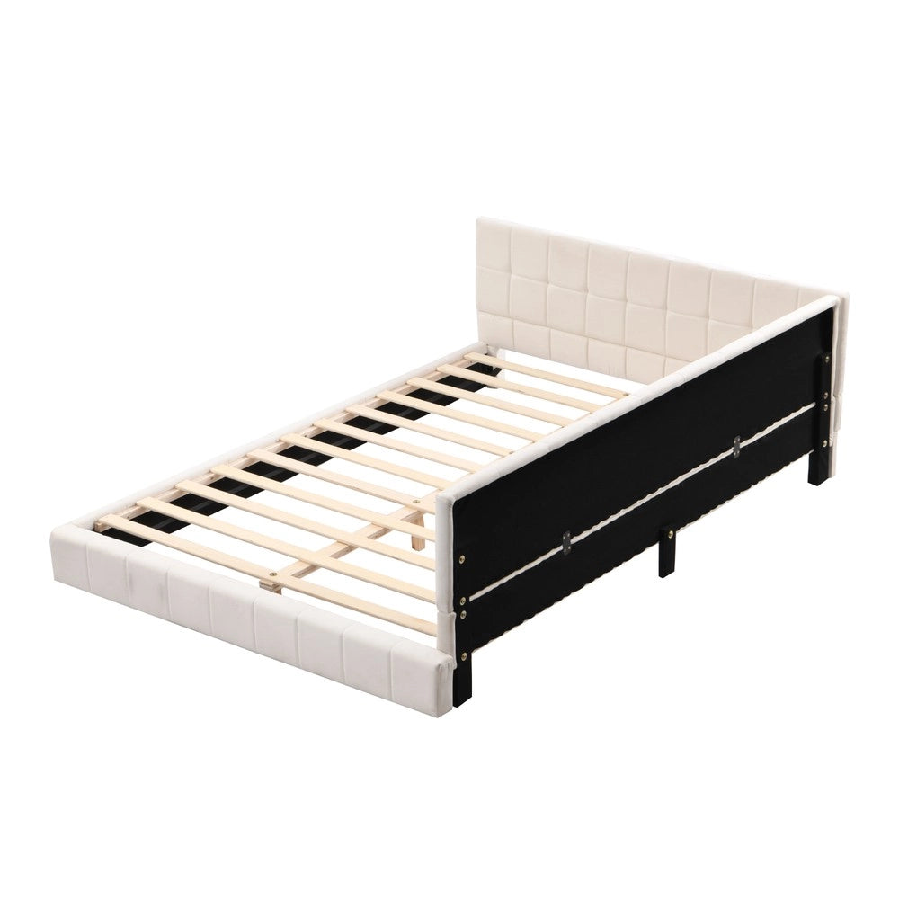 Letto Imbottito con Rete a Doghe ¨C MINIMAL ¨C Velluto Beige 140x200