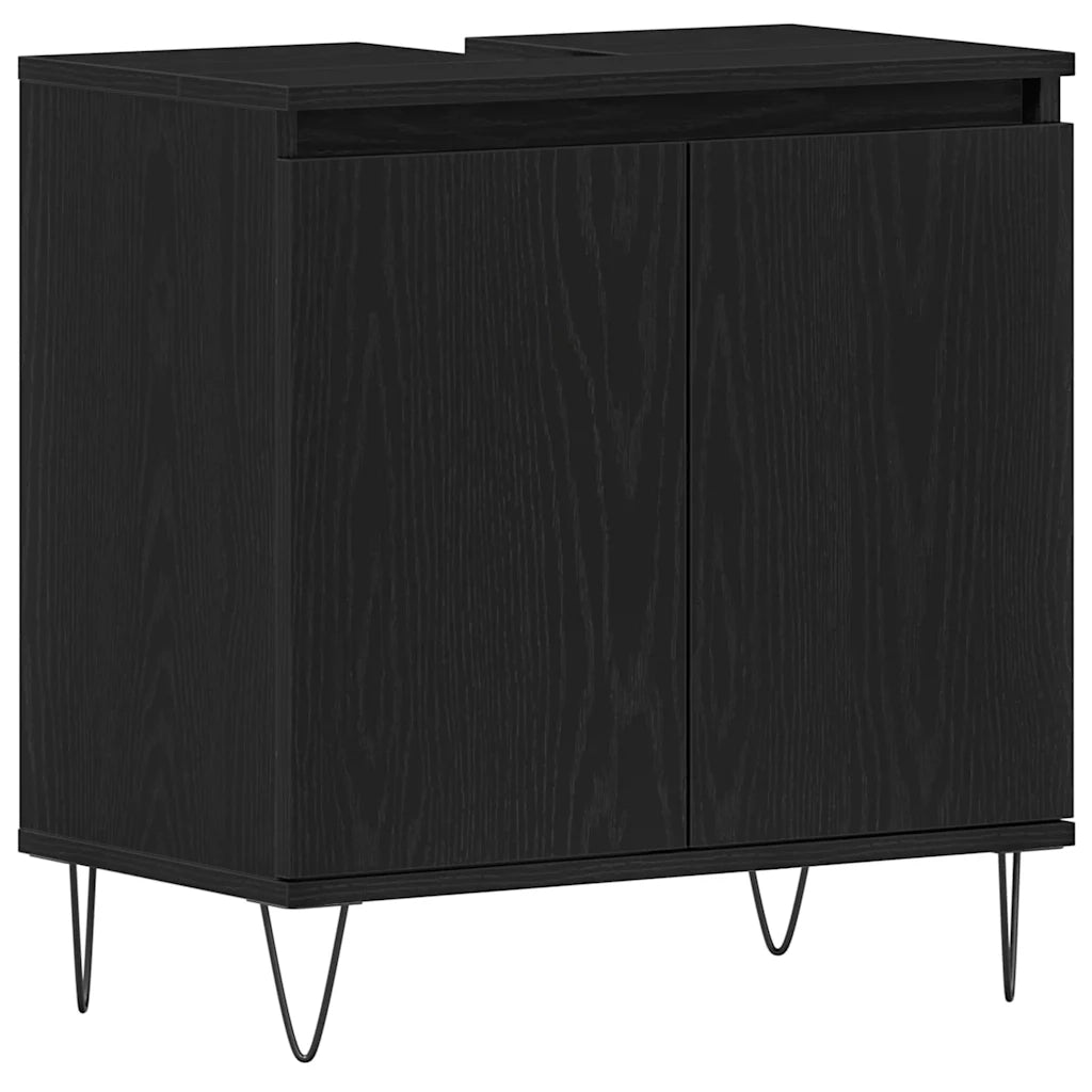 Armadio per Lavabo da Bagno-Armadietto da bagno-Mobiletto da bagno Rovere Nero 58 x 33 x 60 cm 653975