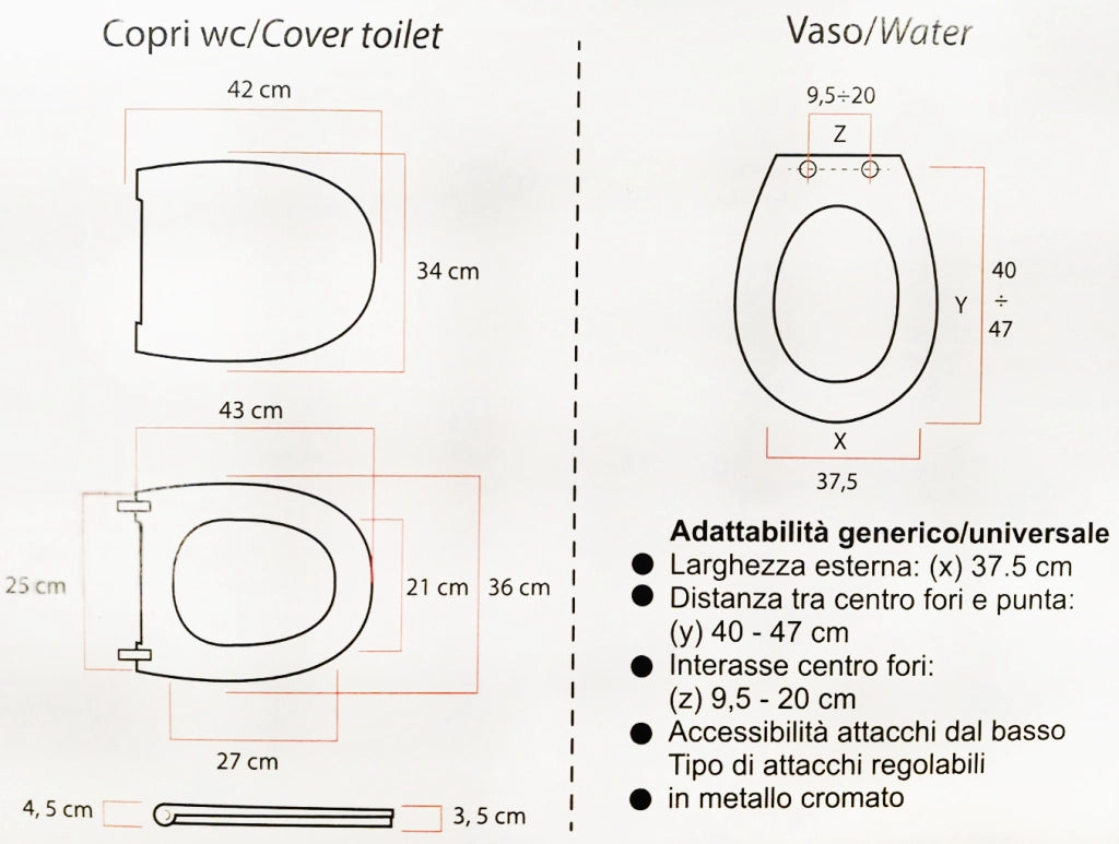 MAURY'S COPRI WATER WC STONE KIT DI MONTAGGIO CON GANCI INOX
