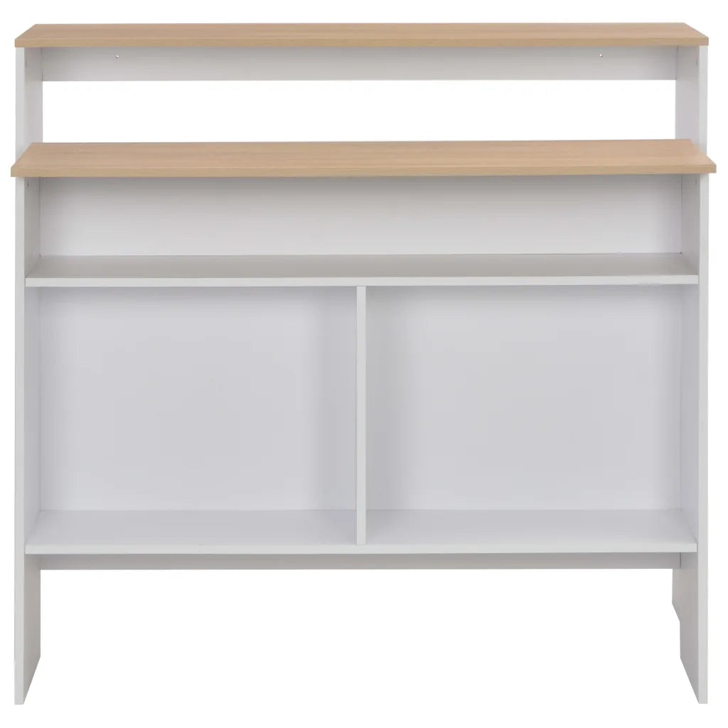 Tavolo Bar con 2 Piani d'Appoggio Bianco e Rovere 130x40x120cm