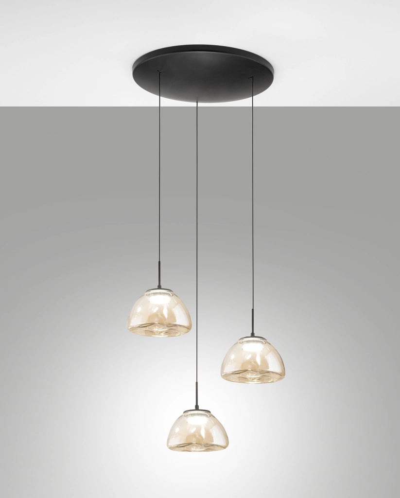 Lampada a Sospensione Lucille Ø350mm Cognac, LED 21W CCT 2700K/3000K/4000K, Dimmerabile, Struttura in Metallo e Vetro Borosilicato - Lucille