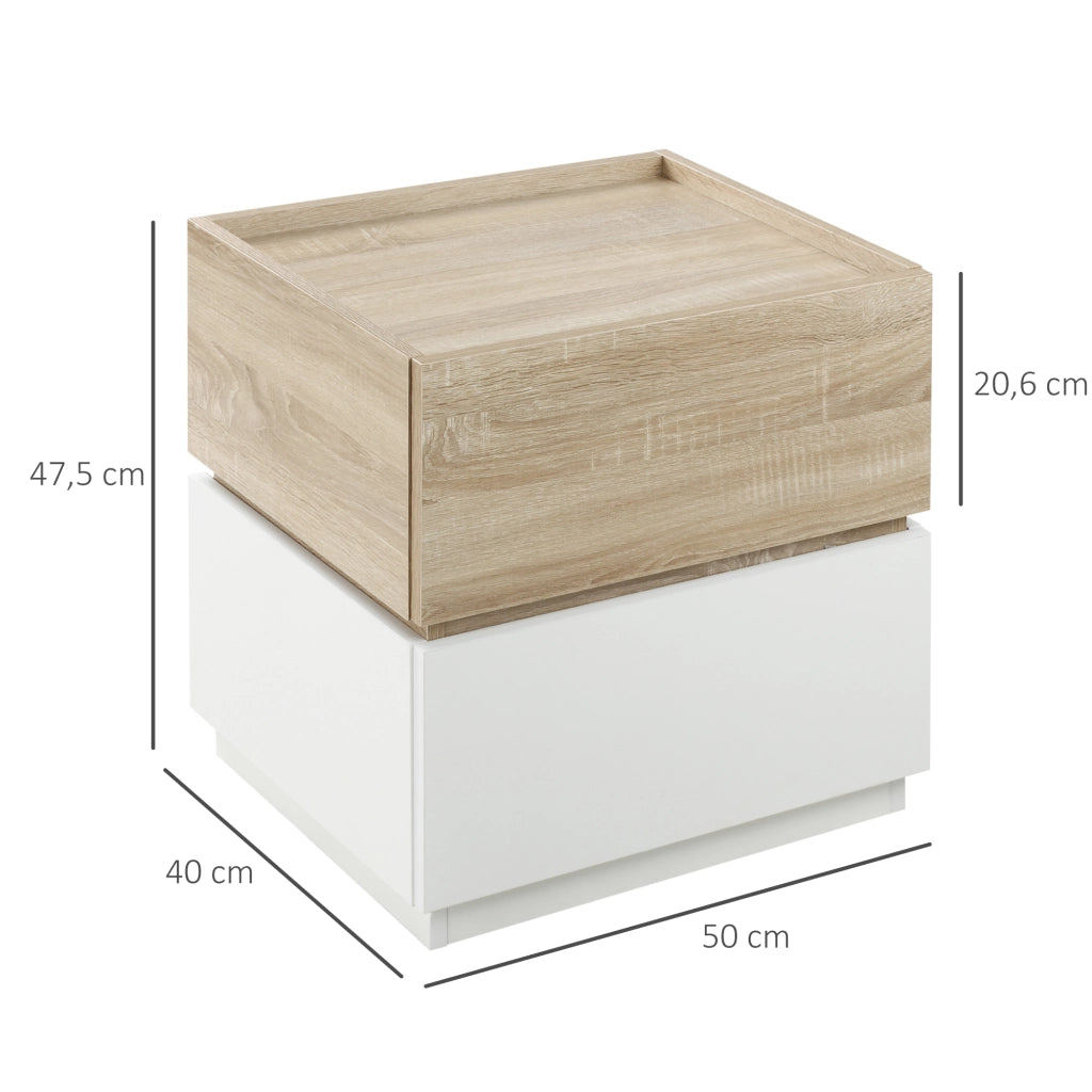 Comodino impilabile con 2 cassetti ¨C Xylo ¨C bianco e naturale