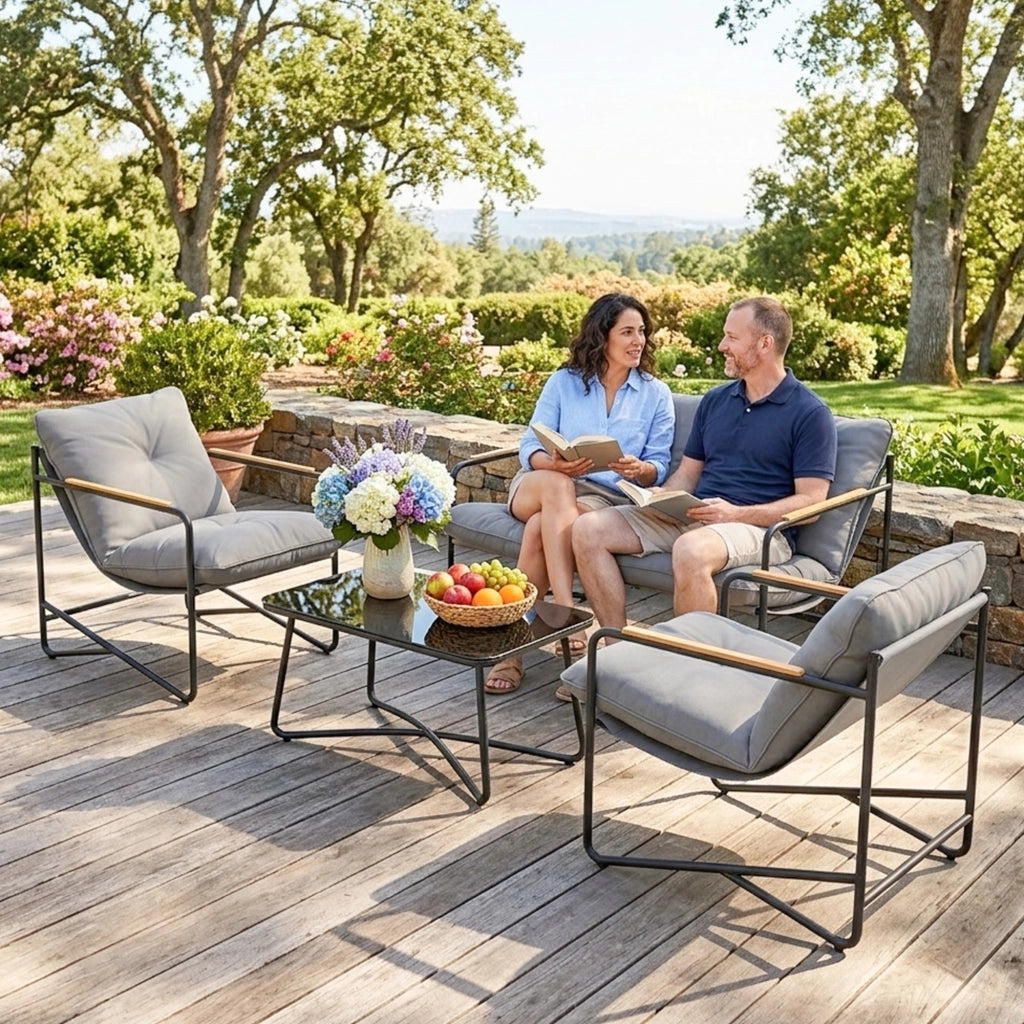 Set Salotto da Giardino 4 Posti ¨C zephmum ¨C Grigio Chiaro, Polyrattan