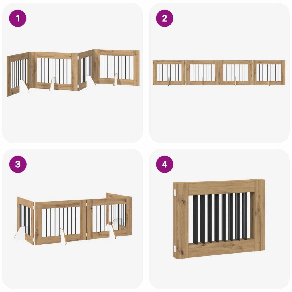 Cancello per cani pieghevole con supporti 4 pz 321 cm 892138