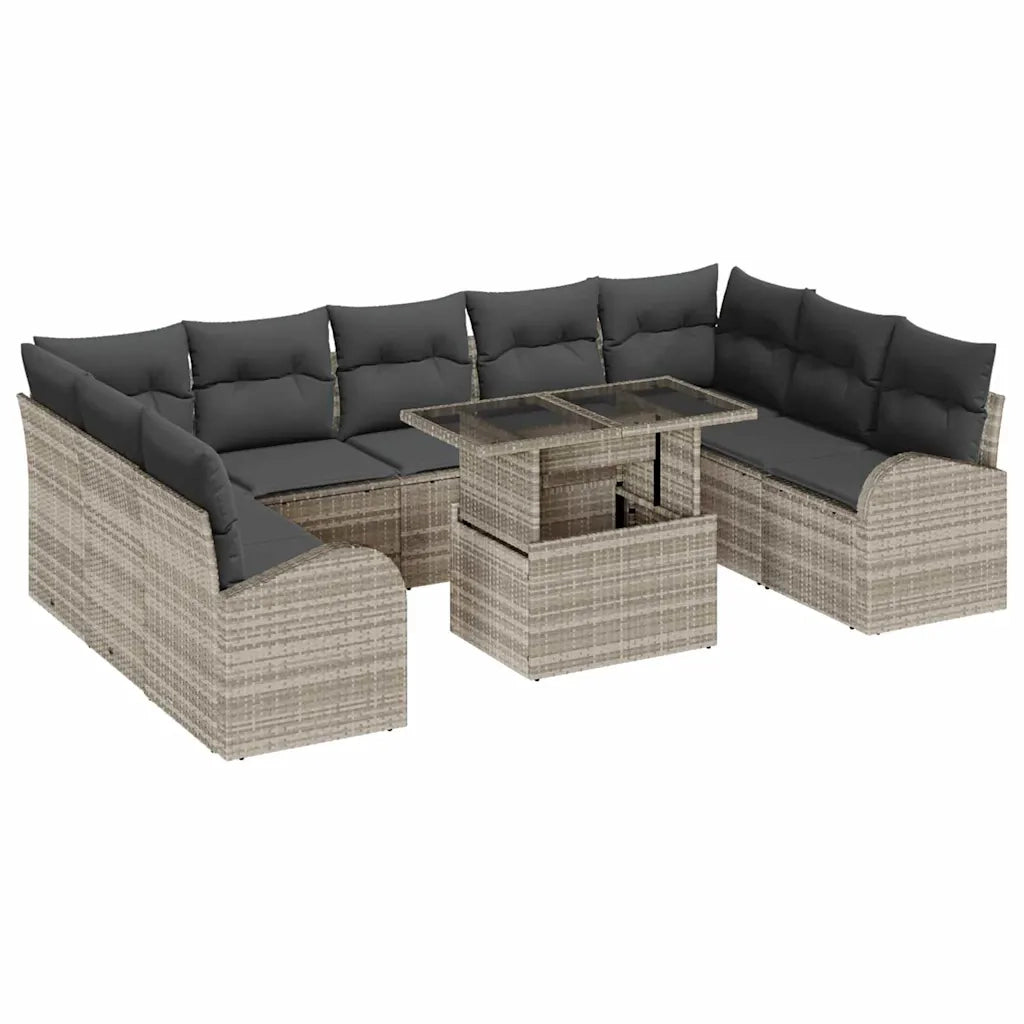Set Divano da Giardino 10 pcs Grigio chiaro e grigio polyrattan 3348708
