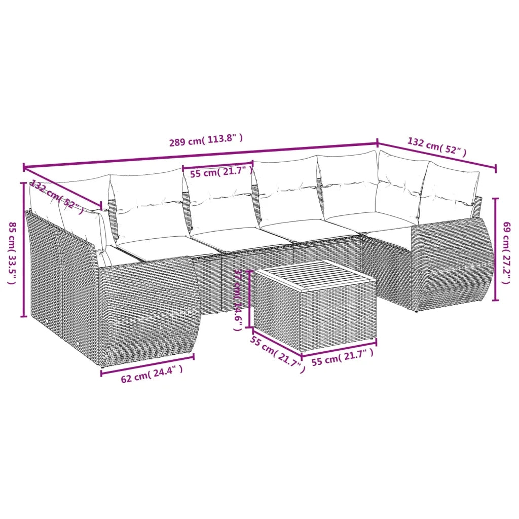Set Divano da Giardino 8 pz con Cuscini Beige in Polyrattan 3257249