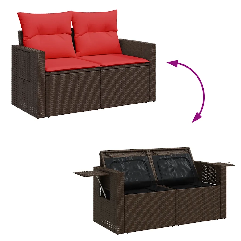 Set Divani da Giardino 7pz con Cuscini Marrone Polyrattan Acacia 3326435