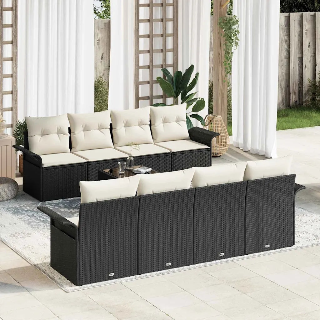 Set Divano da Giardino 9 pcs Nero Poly Rattan