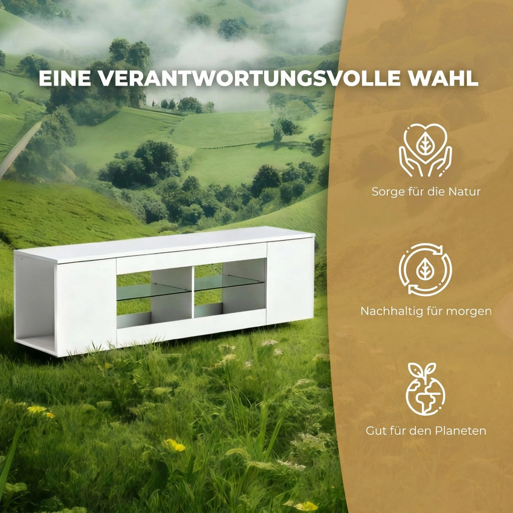 Mobile TV con 6 scomparti e 2 ripiani in vetro ¨C Xylo ¨C Bianco, Truciolato, 140 cm