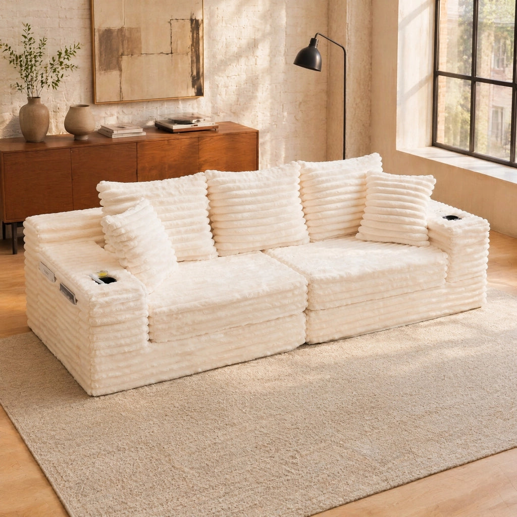 DIVANO letto modulare 273x98x87 cm in tessuto a coste Beige