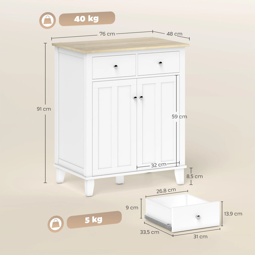 Mobile da cucina con 2 porte e 2 cassetti ¨C Minimal ¨C 76x48x91 cm bianco