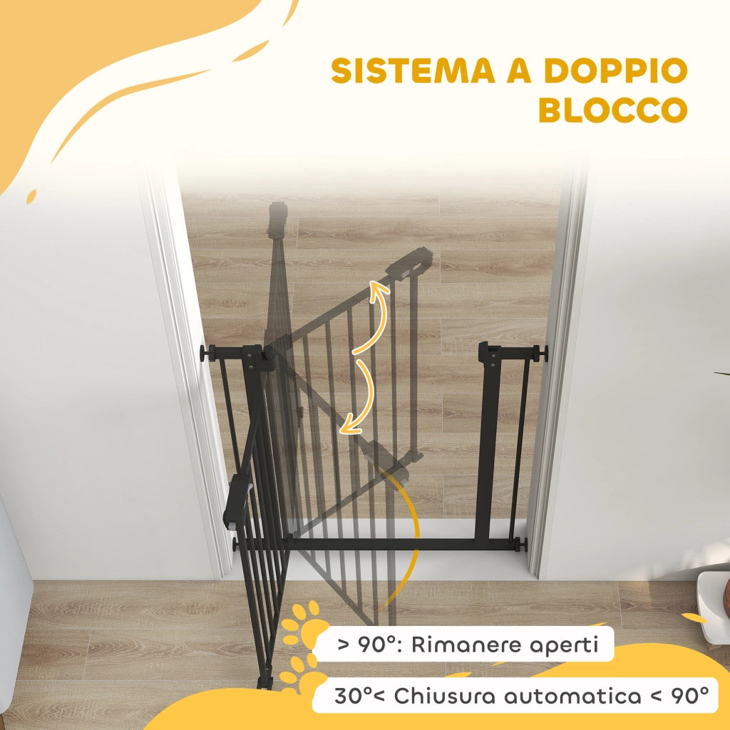 Cancello per Cani e Animali Domestici 68x77 cm con Chiusura Automatica per Scale e Ingressi Nero