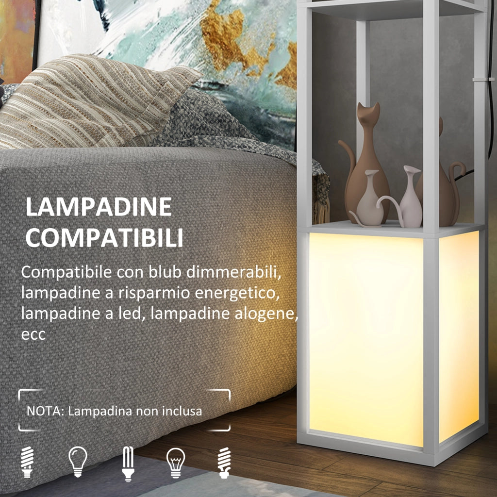 Lampada da Terra Moderna con 2 Paralumi e 2 Ripiani ¨C Minimal ¨C 26x26x156 cm, Bianco