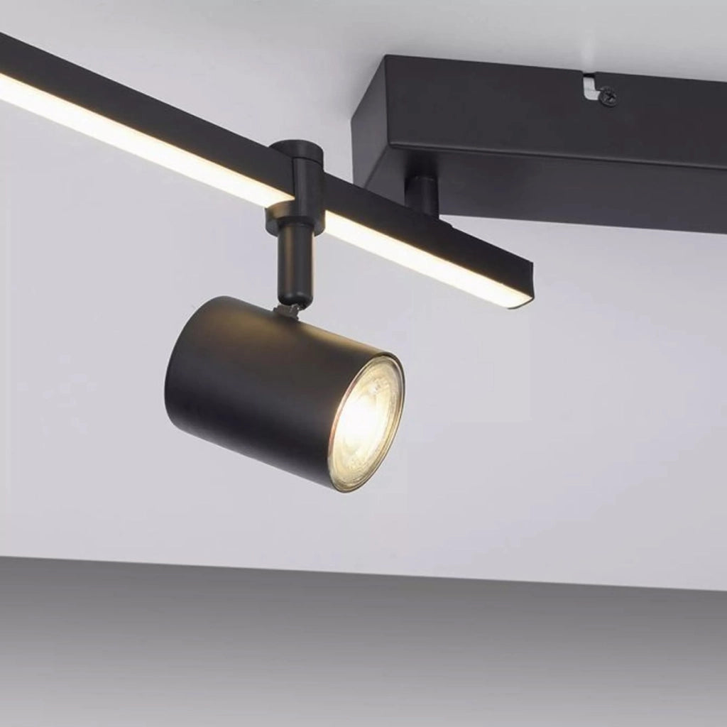 Plafoniera barra doppia Barik nera 6xGU10 dimmer Paul Neuhaus