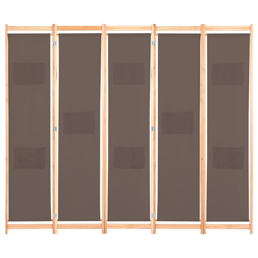 Divisorio Ambienti | Divider per stanze | Paravento a 5 Pannelli Marrone 200x170x4 cm in Tessuto