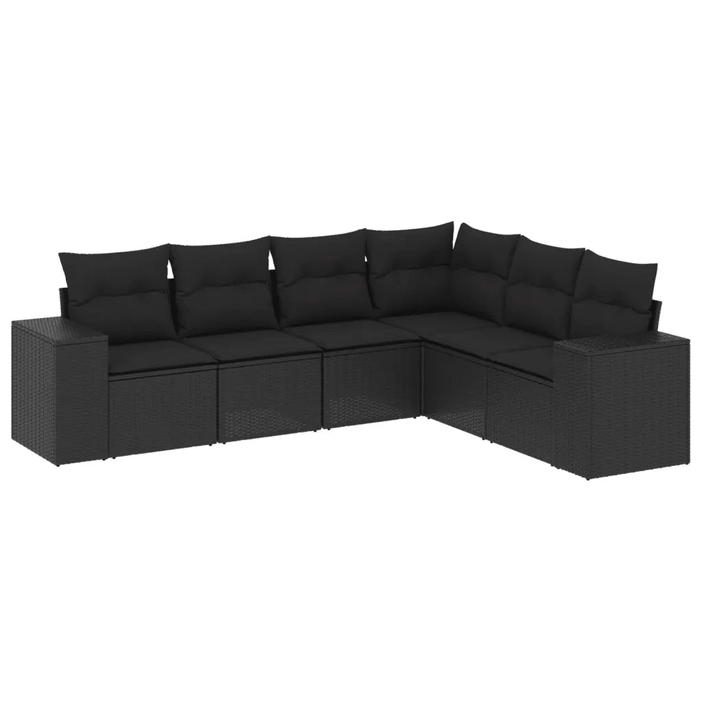 Set Divano da Giardino 6 pz con Cuscini Nero in Polyrattan 3222604