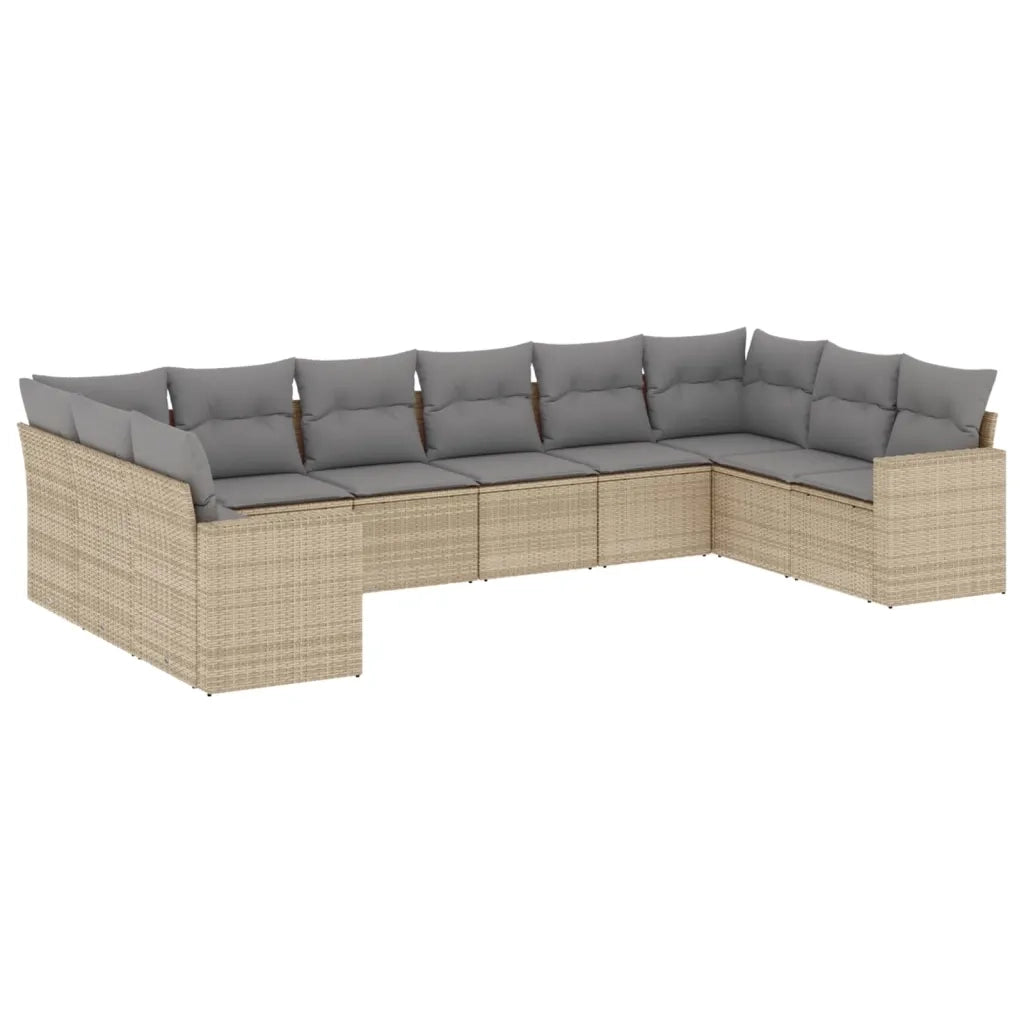 Set Divano da Giardino 10 pz con Cuscini Beige in Polyrattan 3251806