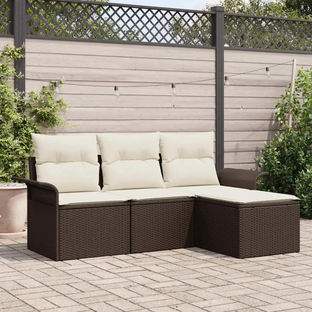 Set di divani con cuscino 4 pcs Marrone e Crema polyrattan 3345308