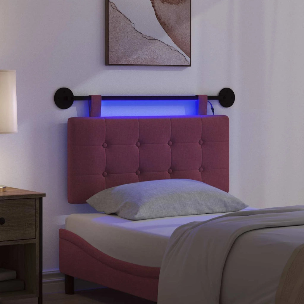 Testiera | Testata sospesa Con luce LED Rosso Vino Tessuto