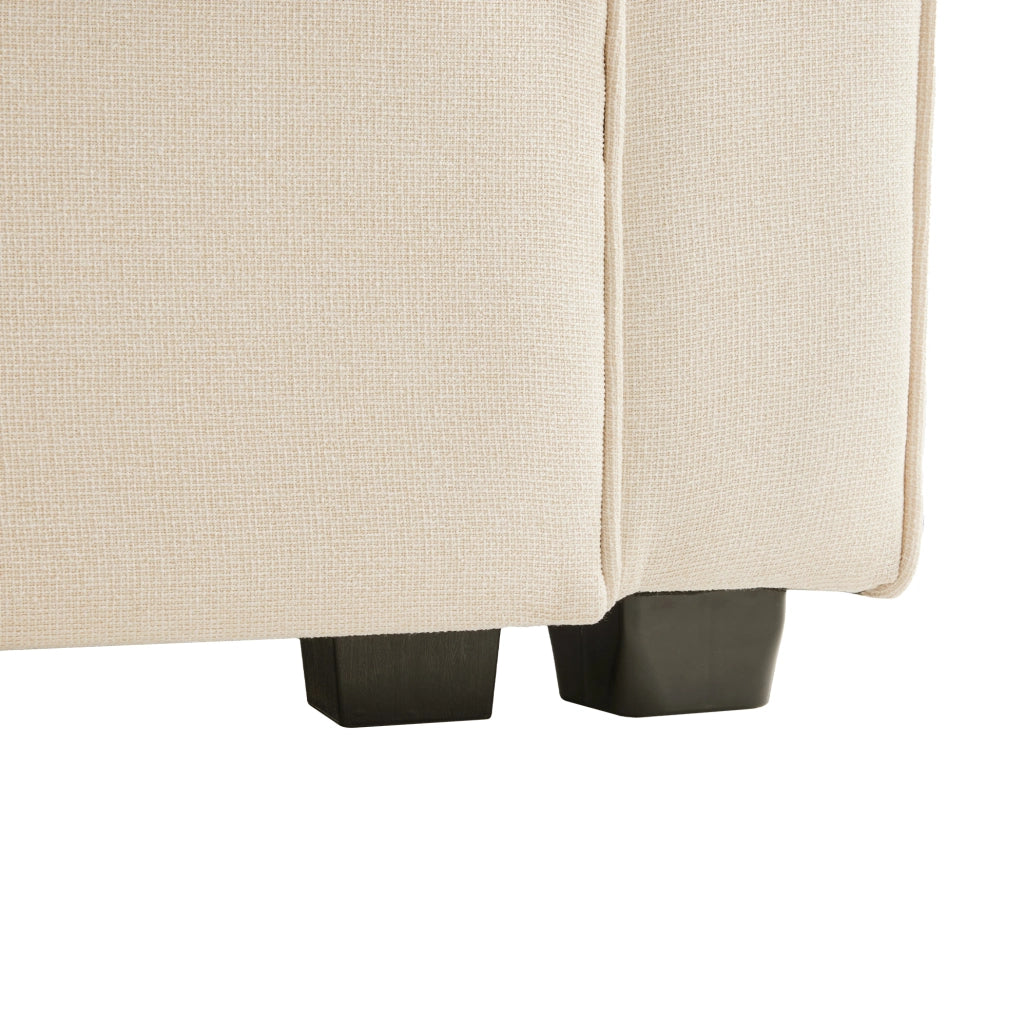 Sofa 4 posti in tessuto effetto lino beige con console; portabicchieri; USB e cuscini