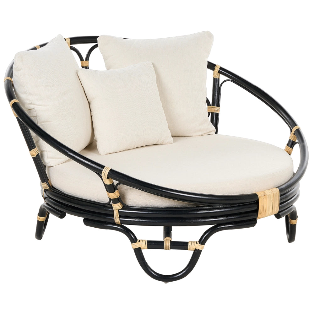 Set di 2 lettini da esterno in rattan beige con cuscini neri resistenti stile boho tradizionale