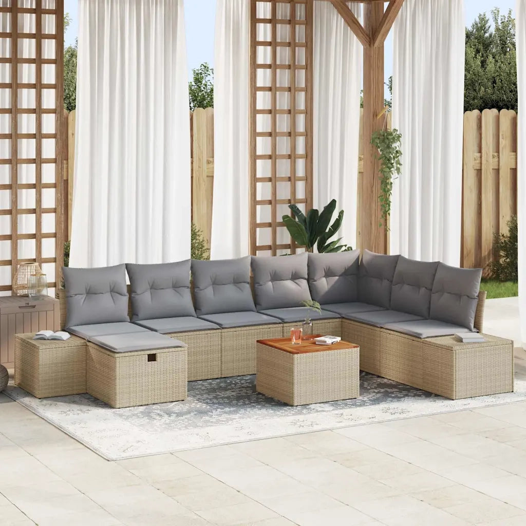 Set Divano da Giardino con cuscino 9 pcs Beige polyrattan 3359609