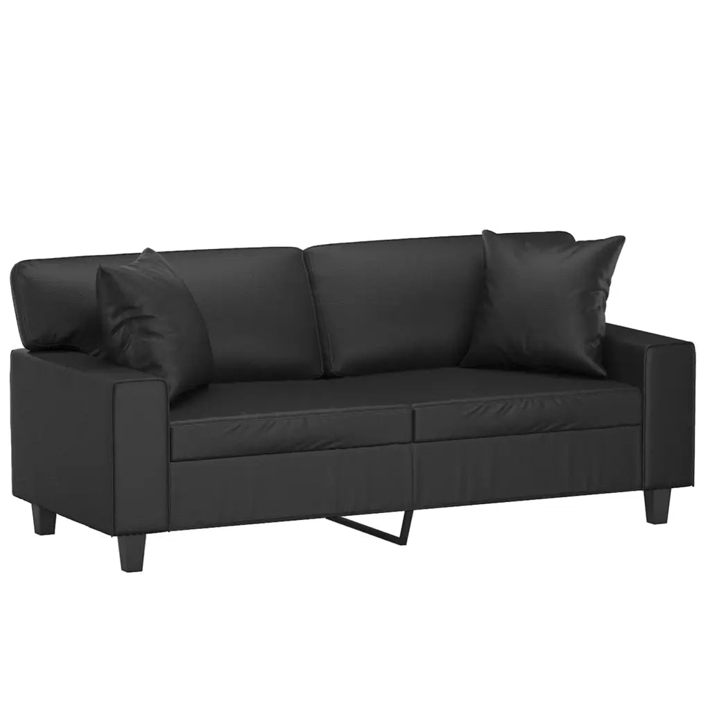 Divano a 2 Posti con Cuscini-Sofa 2 Posti con Cuscini Nero 140 cm in Similpelle 540025