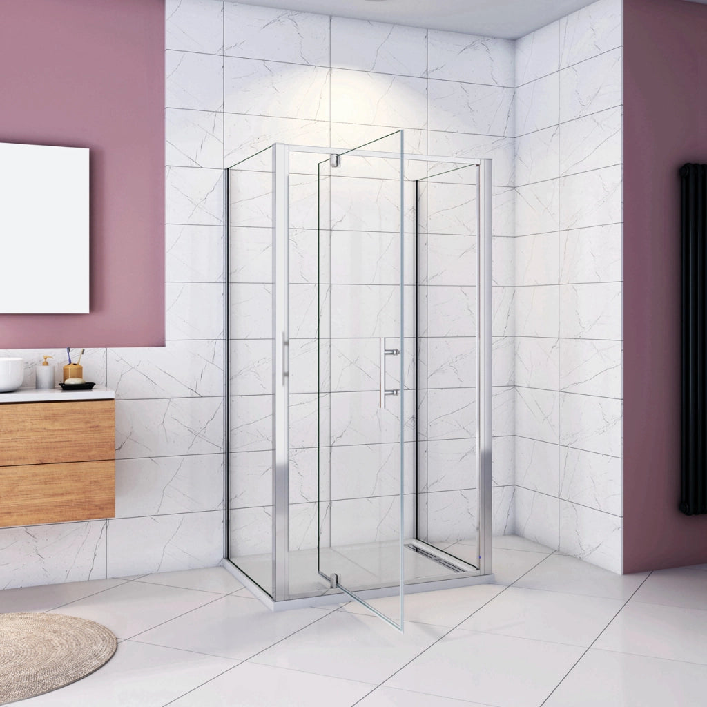 185cm Box Doccia a Tre Lati Porta Girevole Battente 80cm con Doppia Parete Fissa 76x76cm Vetro Temperato Trasparente 5 mm Profilo Cromo Lucido