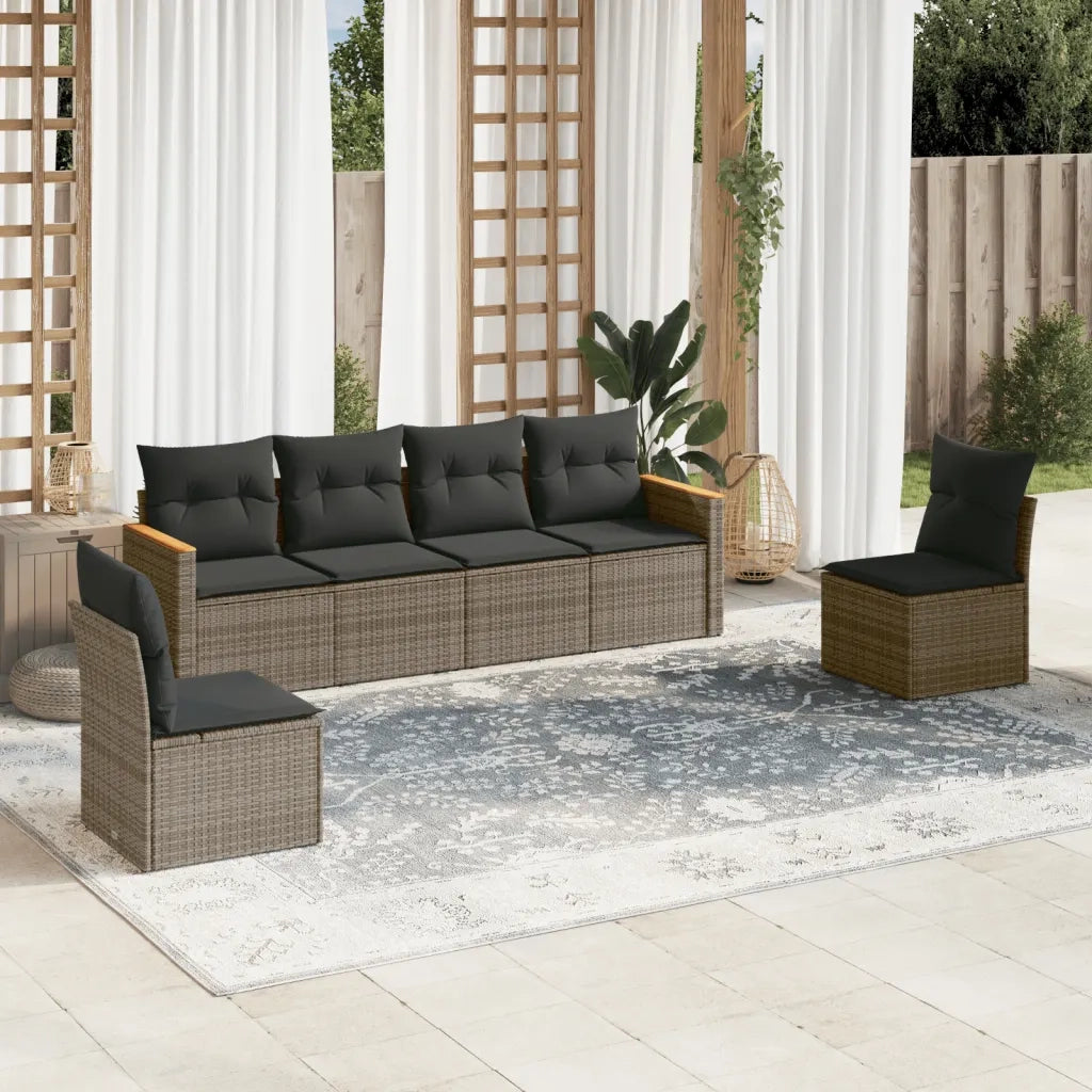 Set Divano da Giardino 6 pz | Set Salotto da Giardino con Cuscini Grigio in Polyrattan
