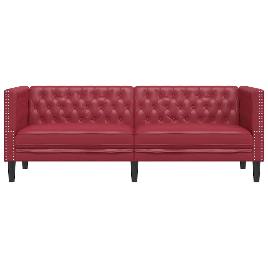 Poltrona Chesterfield a 3 Posti Rosso Vino in Similpelle 372670