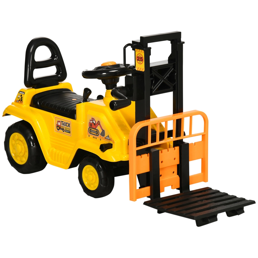 EasyComfort Trattore a Pedali per Bambini 3-4 Anni con Muletto e Spazio Portaoggetti, 86x27.5x47.5 cm, Giallo e Nero