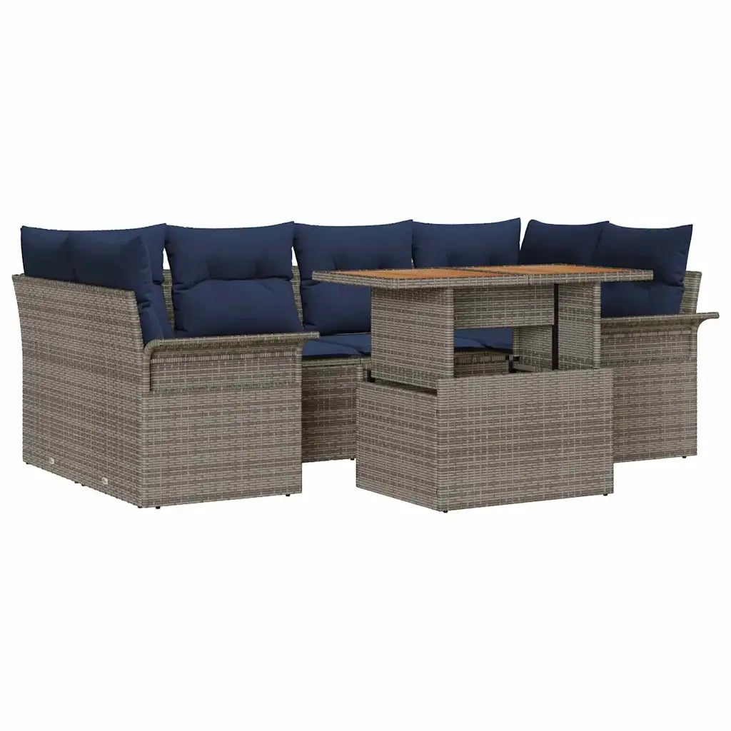 Set Divano da Giardino 7 pcs Grigio Poly Rattan 3358026