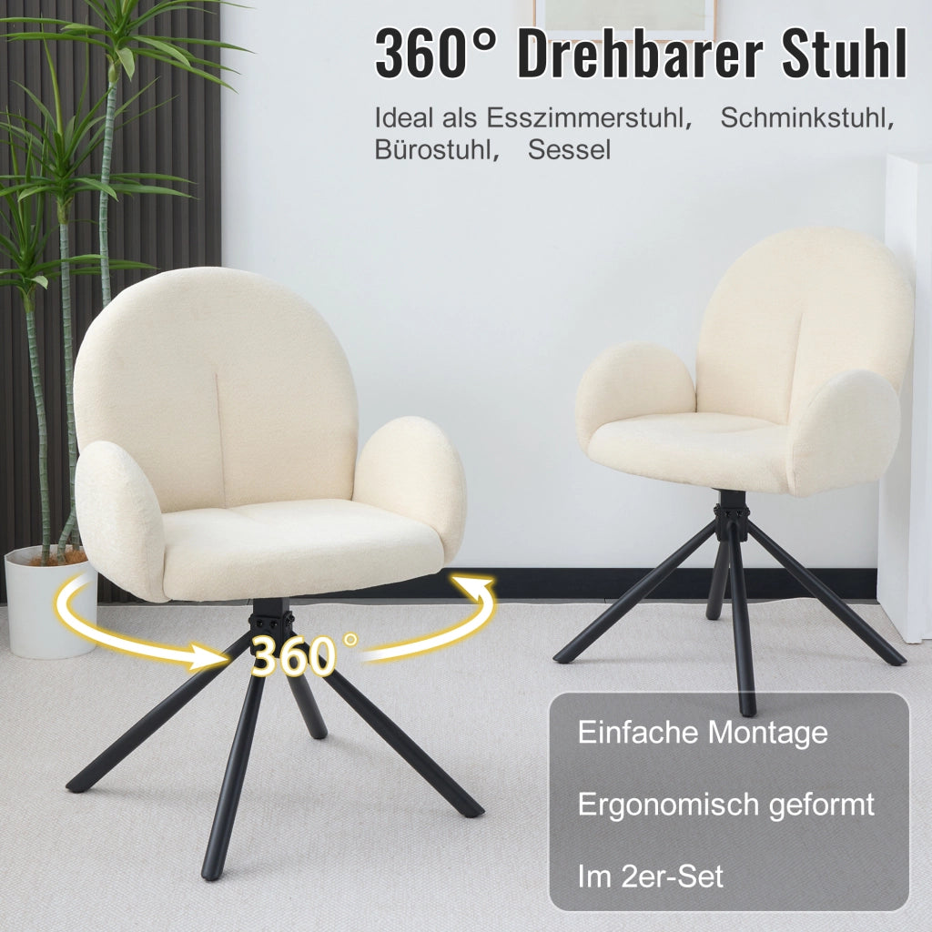 SEDIA Girevole con braccioli Set da 2 pezzi Crema Chenille e metallo