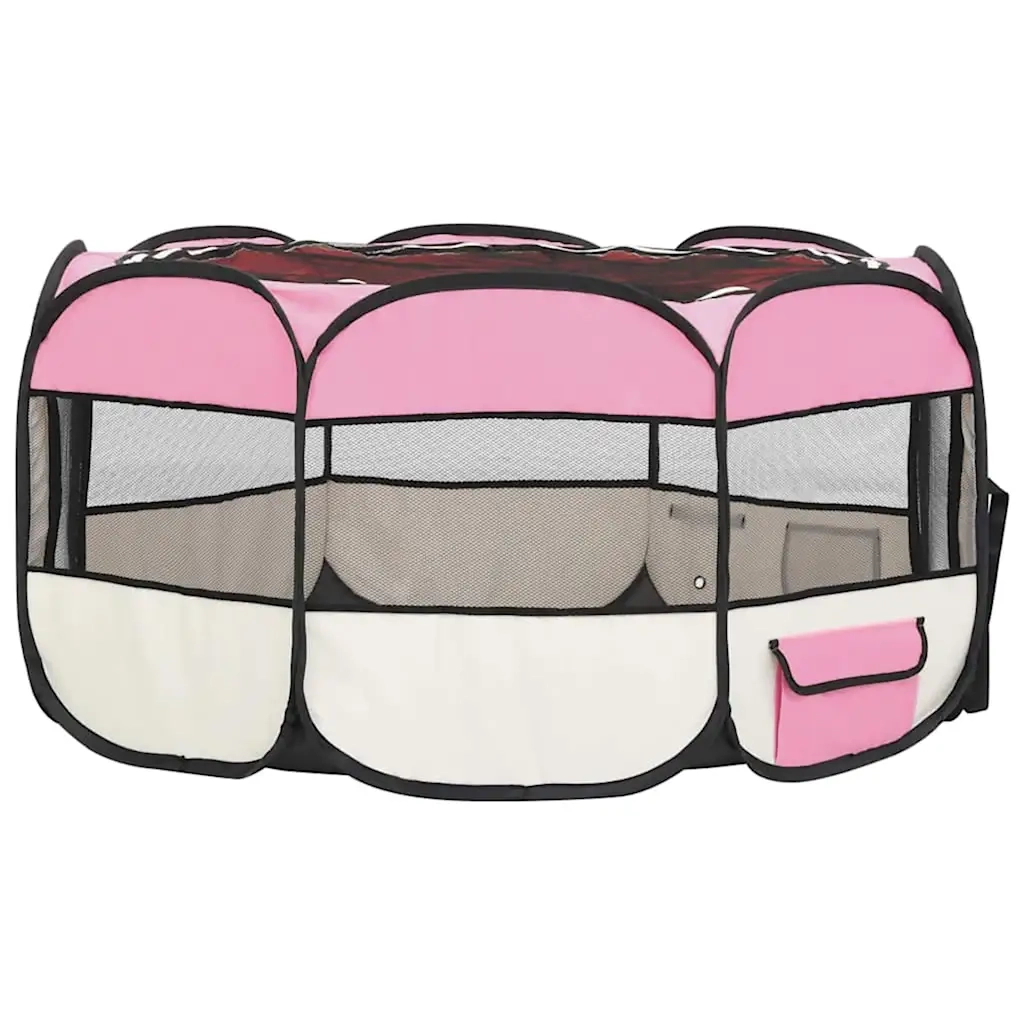 Box per Cani Pieghevole con Borsa Trasporto Rosa 145x145x61 cm cod mxl 49259
