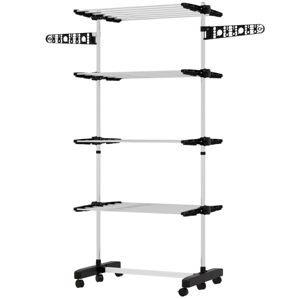 Stendino Verticale con Ripiani Regolabili ¨C Minimal ¨C Acciaio e Plastica, Nero e Argento, 142x55x172 cm