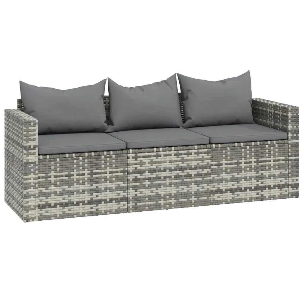 Set Divani da Giardino 3 pz con Cuscini in Polyrattan Grigio 362331