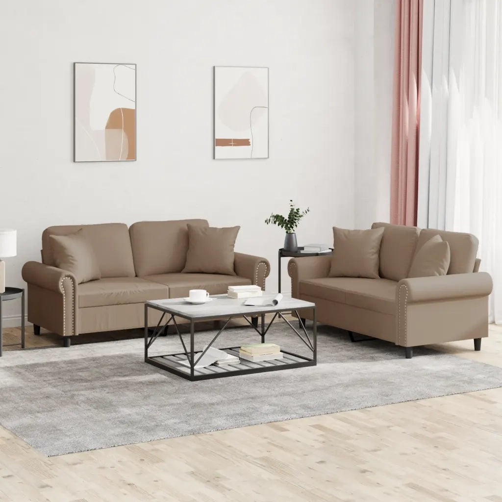 Set di Divani 2 pz con Cuscini Cappuccino in Similpelle 3202164