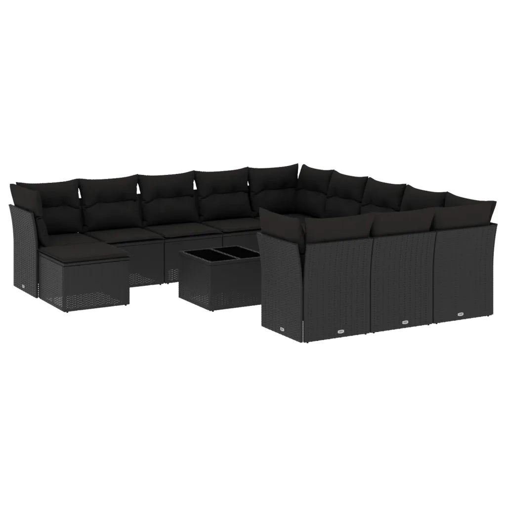 Set Divani da Giardino 13pz con Cuscini Nero in Polyrattan