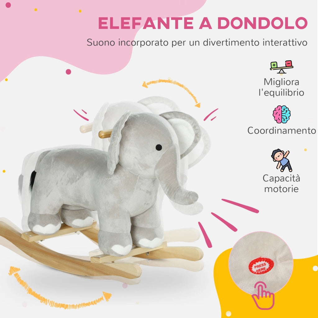 Cavallo a Dondolo Elefante per Bambini con Suoni ¨C Minimal ¨C Grigio