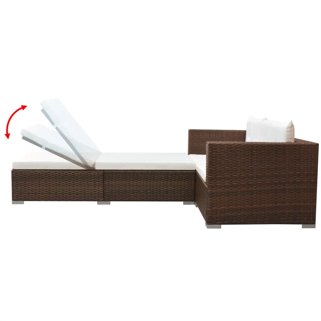 Set Divani da Giardino 3 pz con Cuscini in Polyrattan Marrone 42747