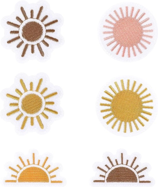6 pezzi di patches solari ricamati - retro boho - applicabili - da cucire - per giacche e cappelli