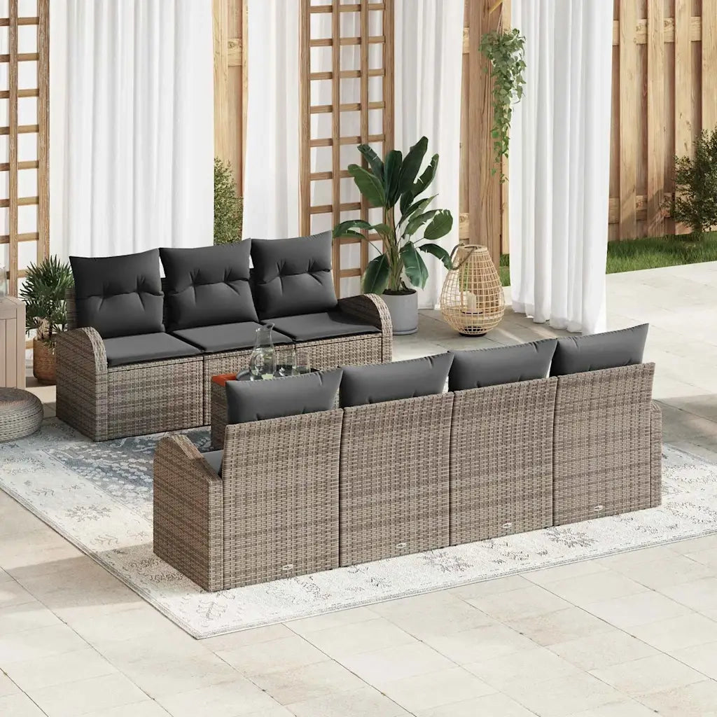 Set Divano da Giardino 8 pcs Grigio polyrattan