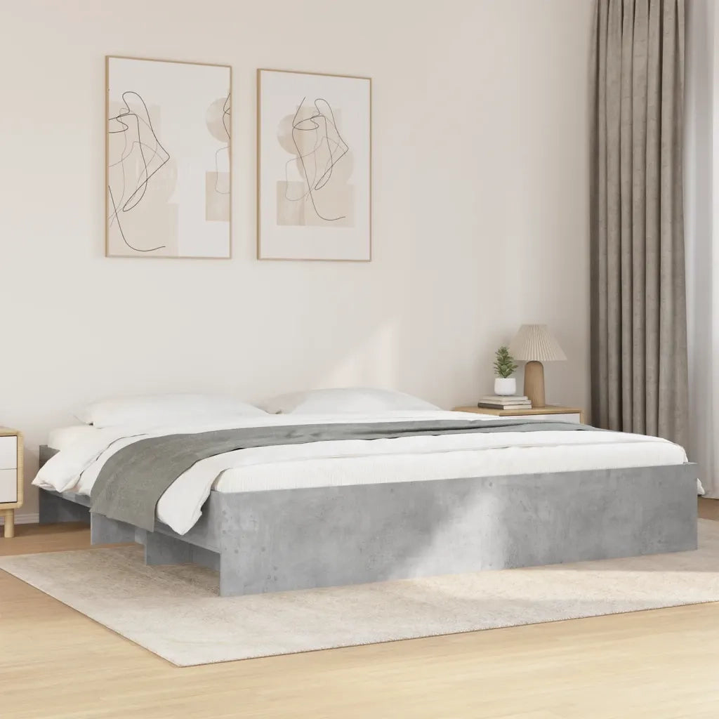 Letto matrimoniale | Letto per adulti | Giroletto Grigio Cemento 200x200 cm in Legno Multistrato