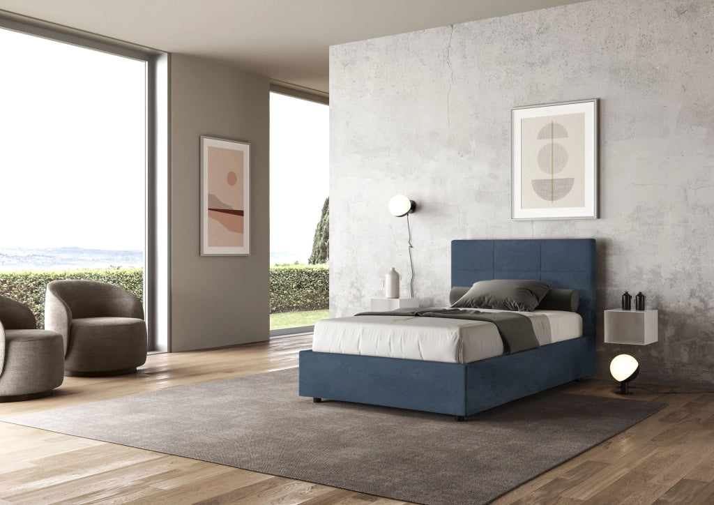 BS COM Letto una piazza e mezza contenitore imbottito 120x210 microfibra blu