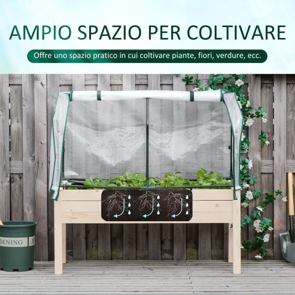 Letto Rialzato da Giardino ¨C Xylo ¨C Legno di Abete con Copertura PE, 121x55x117 cm
